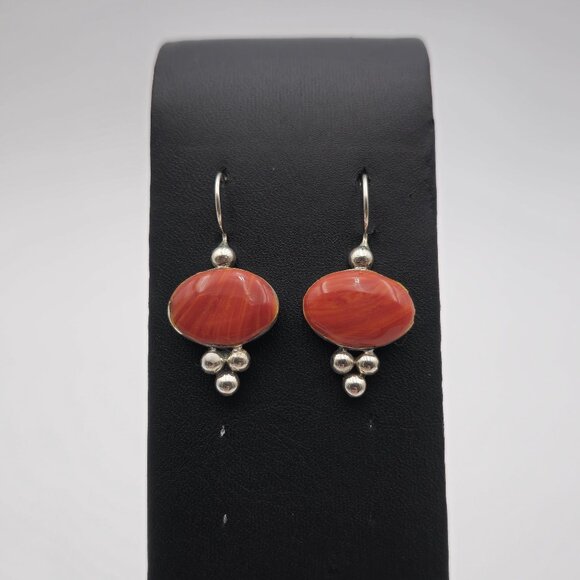 Sterling Silver Oval Red Shell Unique Earrings A2035 - Picture 1 of 5